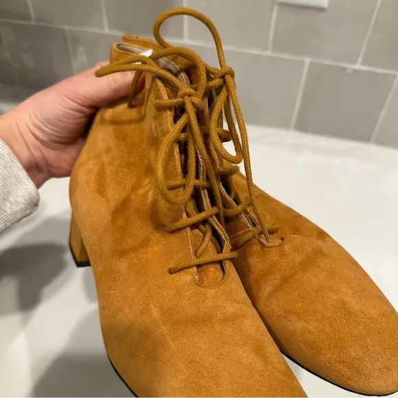 AUPRES Félicie Aurore Suede Lace Up Boots Size 36, 5.5 US Women’s Mustard Color