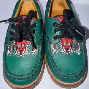 Authentic Gucci boy toddler green leather loafer with red tiger print size 24