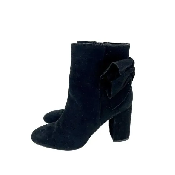 Avec Les Filles Remi Booties Bow Accent Black Suede Leather Ankle Boots 7.5