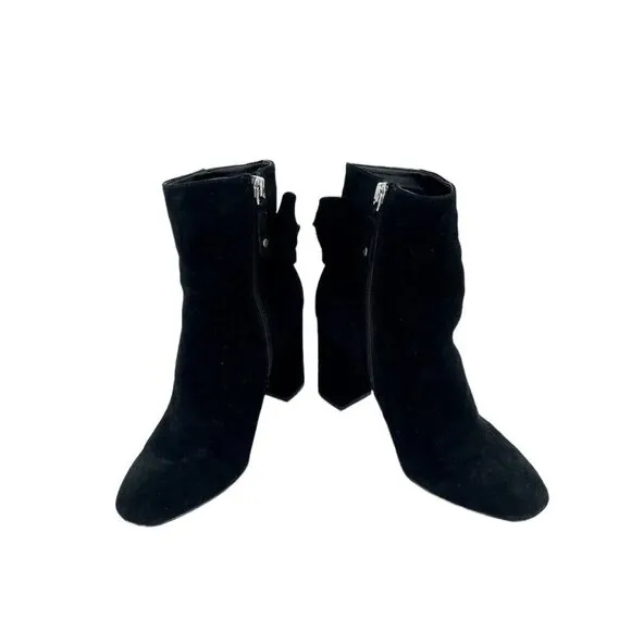Avec Les Filles Remi Booties Bow Accent Black Suede Leather Ankle Boots 7.5