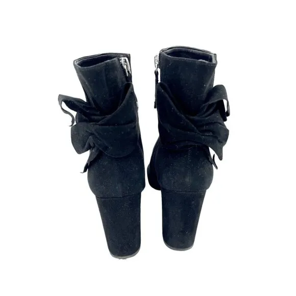 Avec Les Filles Remi Booties Bow Accent Black Suede Leather Ankle Boots 7.5