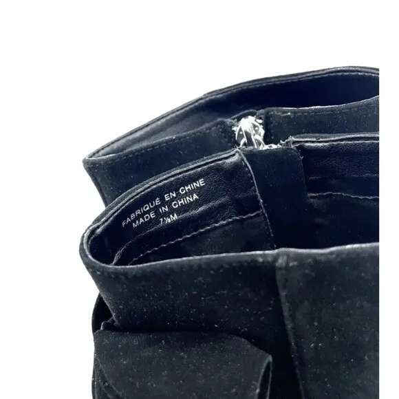 Avec Les Filles Remi Booties Bow Accent Black Suede Leather Ankle Boots 7.5