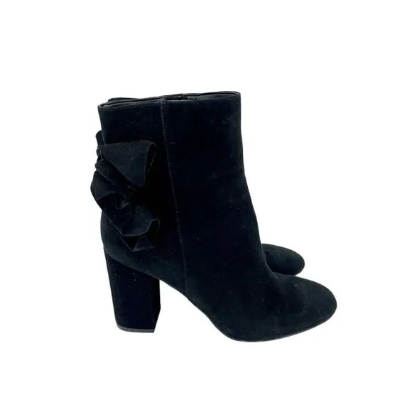 Avec Les Filles Remi Booties Bow Accent Black Suede Leather Ankle Boots 7.5