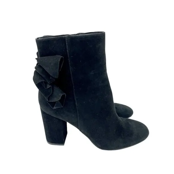 Avec Les Filles Remi Booties Bow Accent Black Suede Leather Ankle Boots 7.5