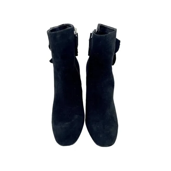 Avec Les Filles Remi Booties Bow Accent Black Suede Leather Ankle Boots 7.5