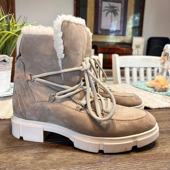 Avellini Portugal Shearling Boots Suede Leather Lace Up Lug Sole Ankle 7.5