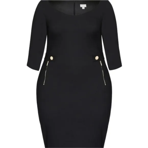 Avenue Taylor black and gold Button Sheath bodycon Dress plus size 18 20 2X new!