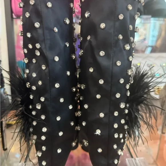 Azalea Wang Embellished Black Boots with Rhinestones