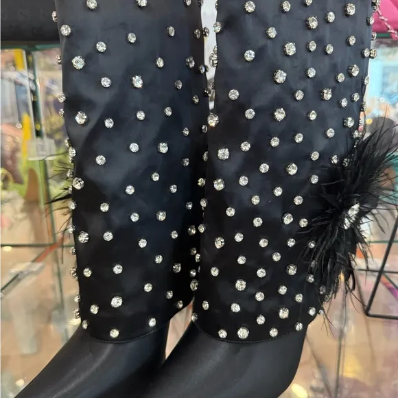 Azalea Wang Embellished Black Boots with Rhinestones