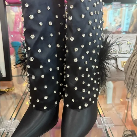 Azalea Wang Embellished Black Boots with Rhinestones