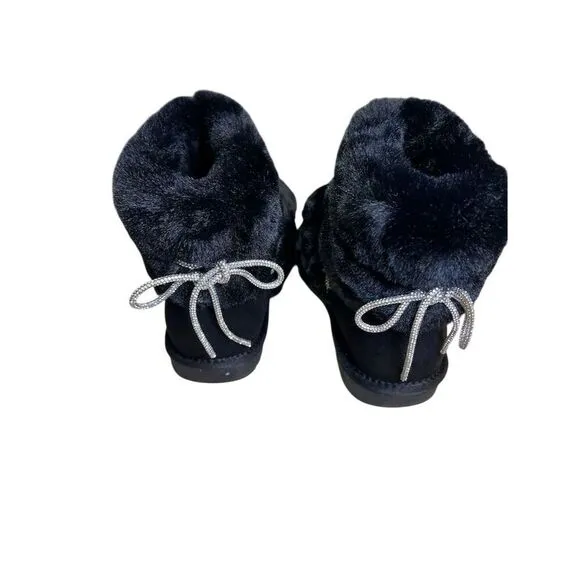 Azalea Wang Women's Black Faux Fur Ankle Winter Boots Size 7 With Bling New