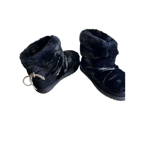 Azalea Wang Women's Black Faux Fur Ankle Winter Boots Size 7 With Bling New