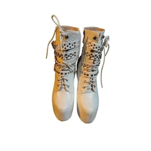 Azalea Wang - white alligator platform ankle boots- 6.5