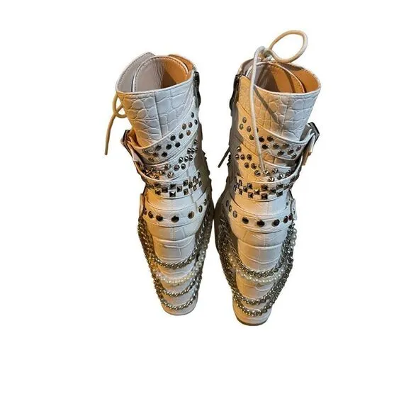 Azalea Wang - white alligator platform ankle boots- 6.5