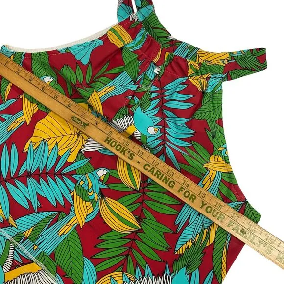 B Skinz Women's M Hawaiian Parrot Colorful Sleeveless Keyhole A-Line Dress Aloha