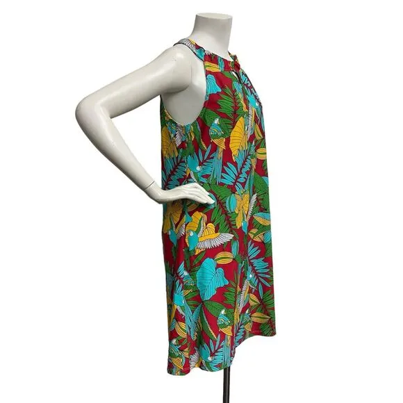 B Skinz Women's M Hawaiian Parrot Colorful Sleeveless Keyhole A-Line Dress Aloha