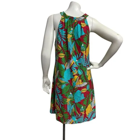 B Skinz Women's M Hawaiian Parrot Colorful Sleeveless Keyhole A-Line Dress Aloha