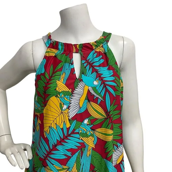 B Skinz Women's M Hawaiian Parrot Colorful Sleeveless Keyhole A-Line Dress Aloha
