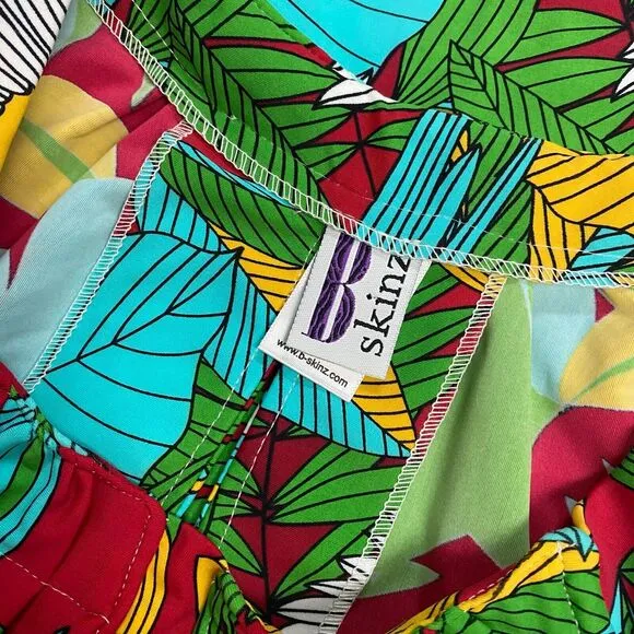 B Skinz Women's M Hawaiian Parrot Colorful Sleeveless Keyhole A-Line Dress Aloha