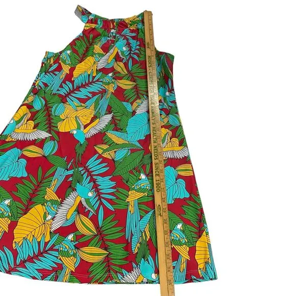B Skinz Women's M Hawaiian Parrot Colorful Sleeveless Keyhole A-Line Dress Aloha