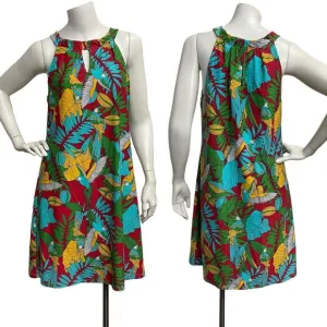 B Skinz Women's M Hawaiian Parrot Colorful Sleeveless Keyhole A-Line Dress Aloha