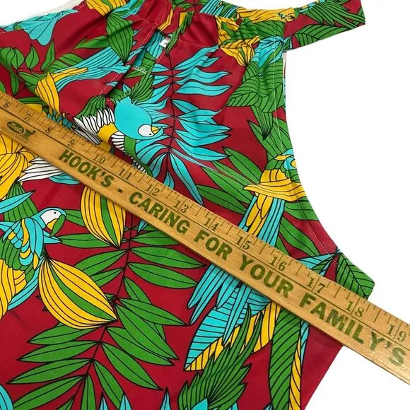 B Skinz Women's M Hawaiian Parrot Colorful Sleeveless Keyhole A-Line Dress Aloha