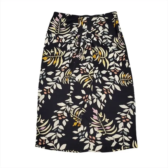 ba&amp;sh Womens Christo Midi Skirt Size 3 US 8 Asymmetric Hem Leaf Print Vi…