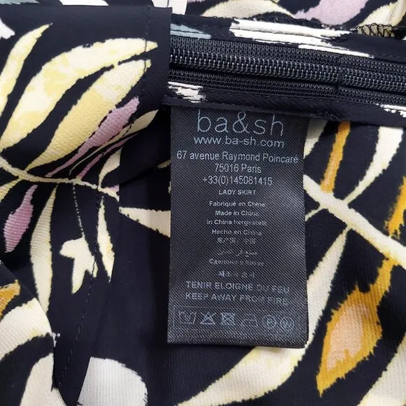 ba&amp;sh Womens Christo Midi Skirt Size 3 US 8 Asymmetric Hem Leaf Print Vi…