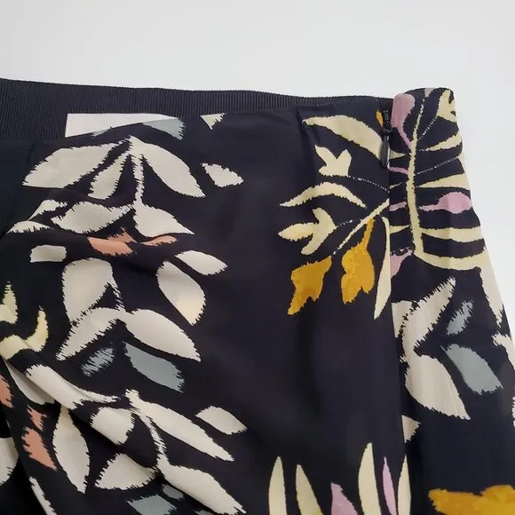 ba&amp;sh Womens Christo Midi Skirt Size 3 US 8 Asymmetric Hem Leaf Print Vi…