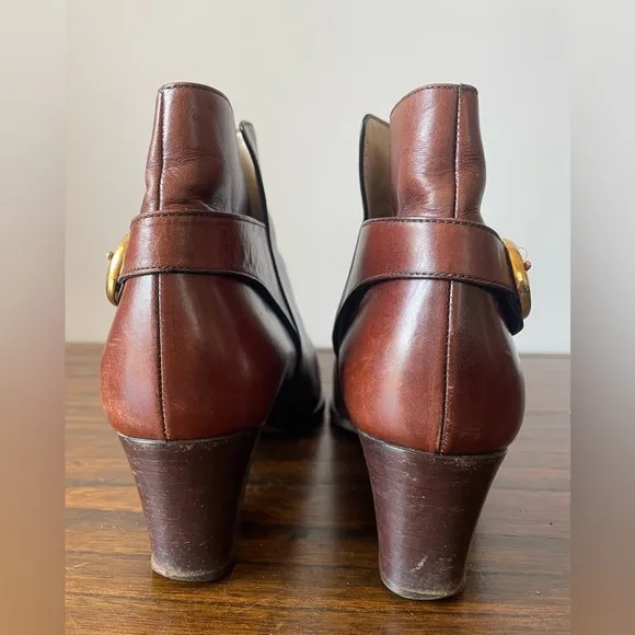 Bally, 8, designer brown leather women’s ankle boots with buckle and small heel