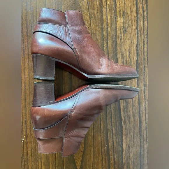 Bally, 8, designer brown leather women’s ankle boots with buckle and small heel