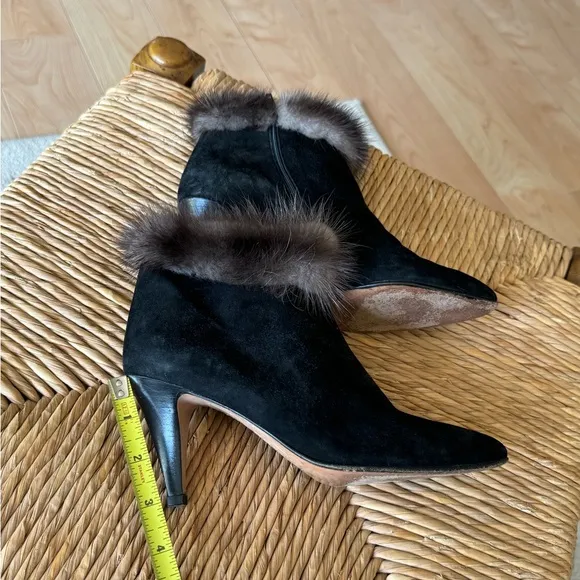 BALLY Black Leather Fur Trim Ankle Boots Made in Italy Designer Luxury Classic