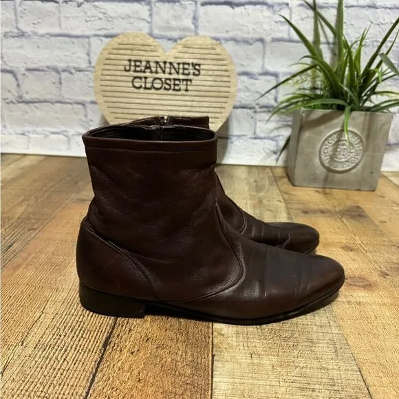Bally Men's Vintage Brown Leather Side Zip Boots Size US 11N