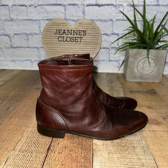 Bally Men's Vintage Brown Leather Side Zip Boots Size US 11N