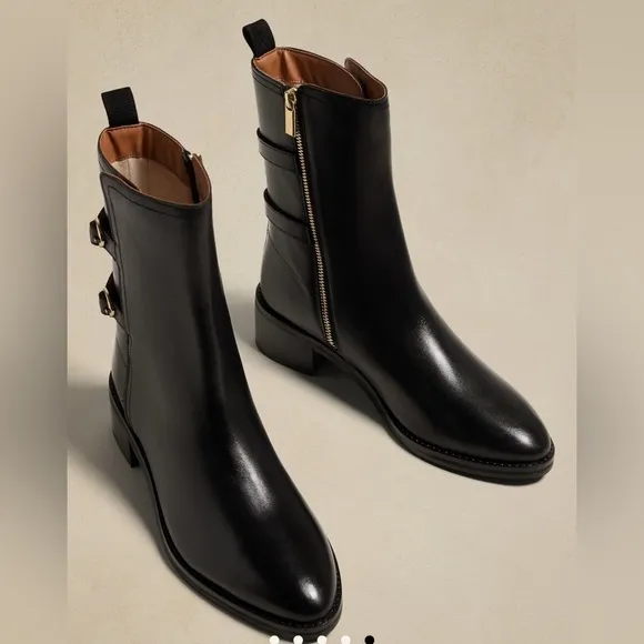 Banana Republic Moto Style Bikercore Goth Luxury Leather Motorcycle Boots 6 NWOT
