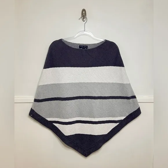 Barefoot Dreams Cozychic Ultra Lite Ocean Breeze Poncho Blue Water Multi Stripe