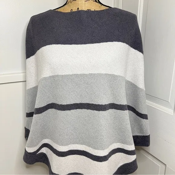Barefoot Dreams Cozychic Ultra Lite Ocean Breeze Poncho Blue Water Multi Stripe