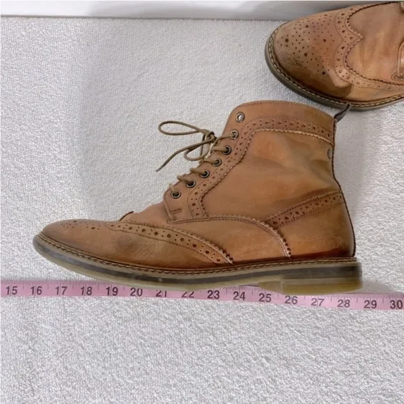 Base London Hurst Tan Leather Wingtip Lace Up Round Toe Ankle Boots 41