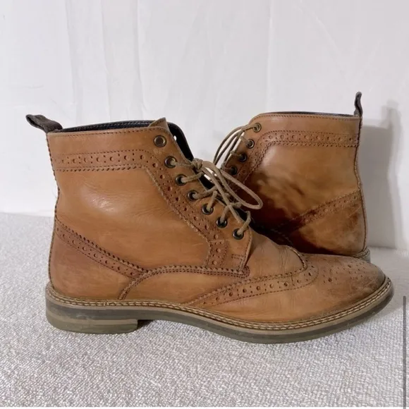 Base London Hurst Tan Leather Wingtip Lace Up Round Toe Ankle Boots 41