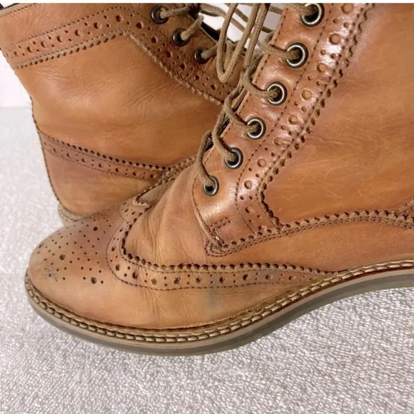 Base London Hurst Tan Leather Wingtip Lace Up Round Toe Ankle Boots 41