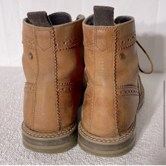 Base London Hurst Tan Leather Wingtip Lace Up Round Toe Ankle Boots 41