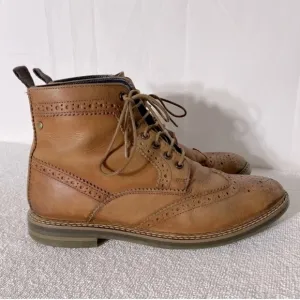 Base London Hurst Tan Leather Wingtip Lace Up Round Toe Ankle Boots 41