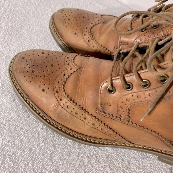 Base London Hurst Tan Leather Wingtip Lace Up Round Toe Ankle Boots 41