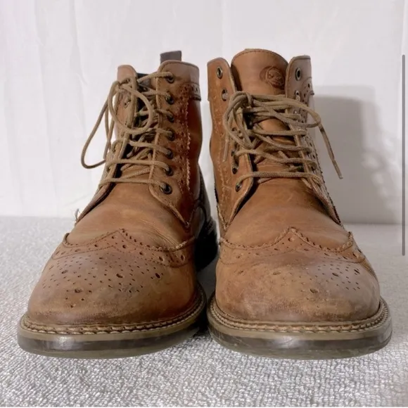 Base London Hurst Tan Leather Wingtip Lace Up Round Toe Ankle Boots 41