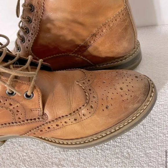 Base London Hurst Tan Leather Wingtip Lace Up Round Toe Ankle Boots 41