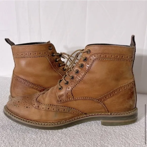 Base London Hurst Tan Leather Wingtip Lace Up Round Toe Ankle Boots 41