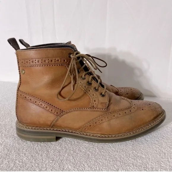 Base London Hurst Tan Leather Wingtip Lace Up Round Toe Ankle Boots 41