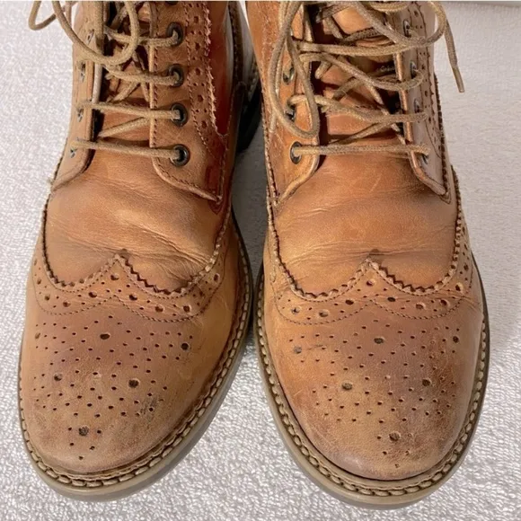Base London Hurst Tan Leather Wingtip Lace Up Round Toe Ankle Boots 41