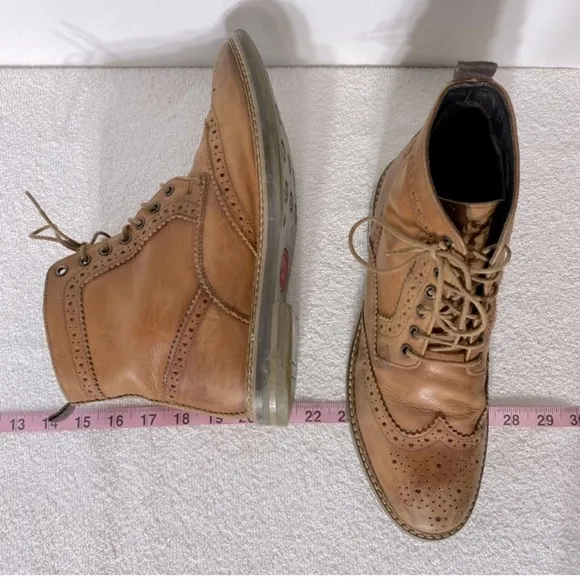 Base London Hurst Tan Leather Wingtip Lace Up Round Toe Ankle Boots 41