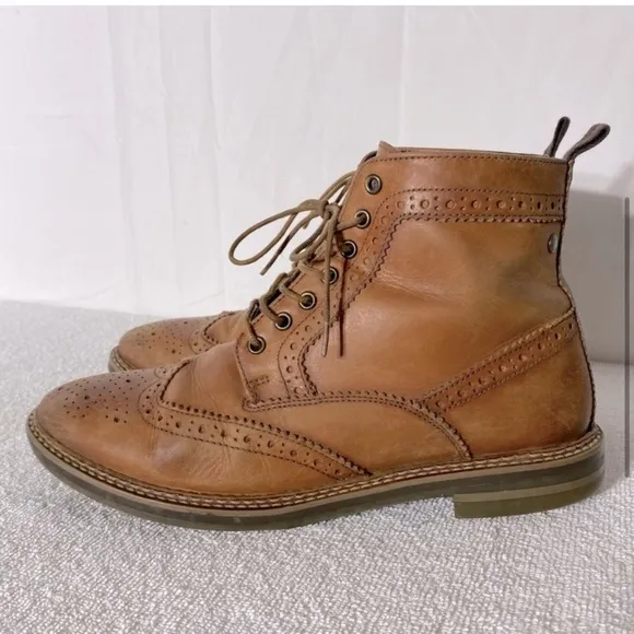 Base London Hurst Tan Leather Wingtip Lace Up Round Toe Ankle Boots 41